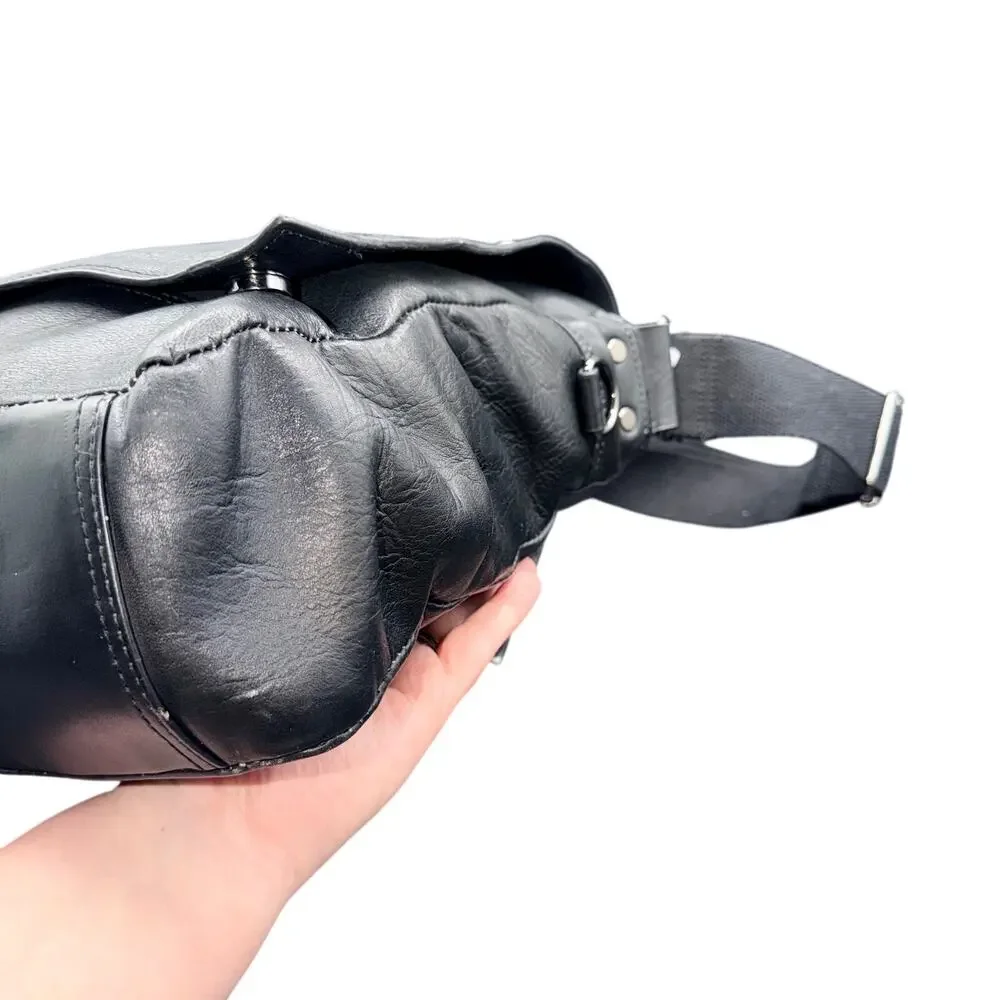 Kenneth Cole Reaction Black Leather Messenger Laptop Briefcase Bag 14”
